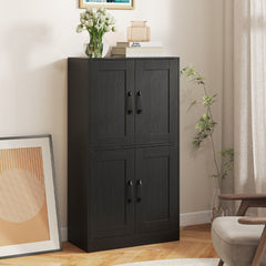 Floor Storage Cabinet with Doors and Adjustable Shelves-Black