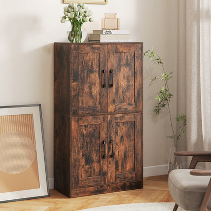 Floor Storage Cabinet with Doors and Adjustable Shelves-Rustic Brown