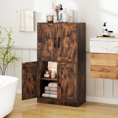 Floor Storage Cabinet with Doors and Adjustable Shelves-Rustic Brown