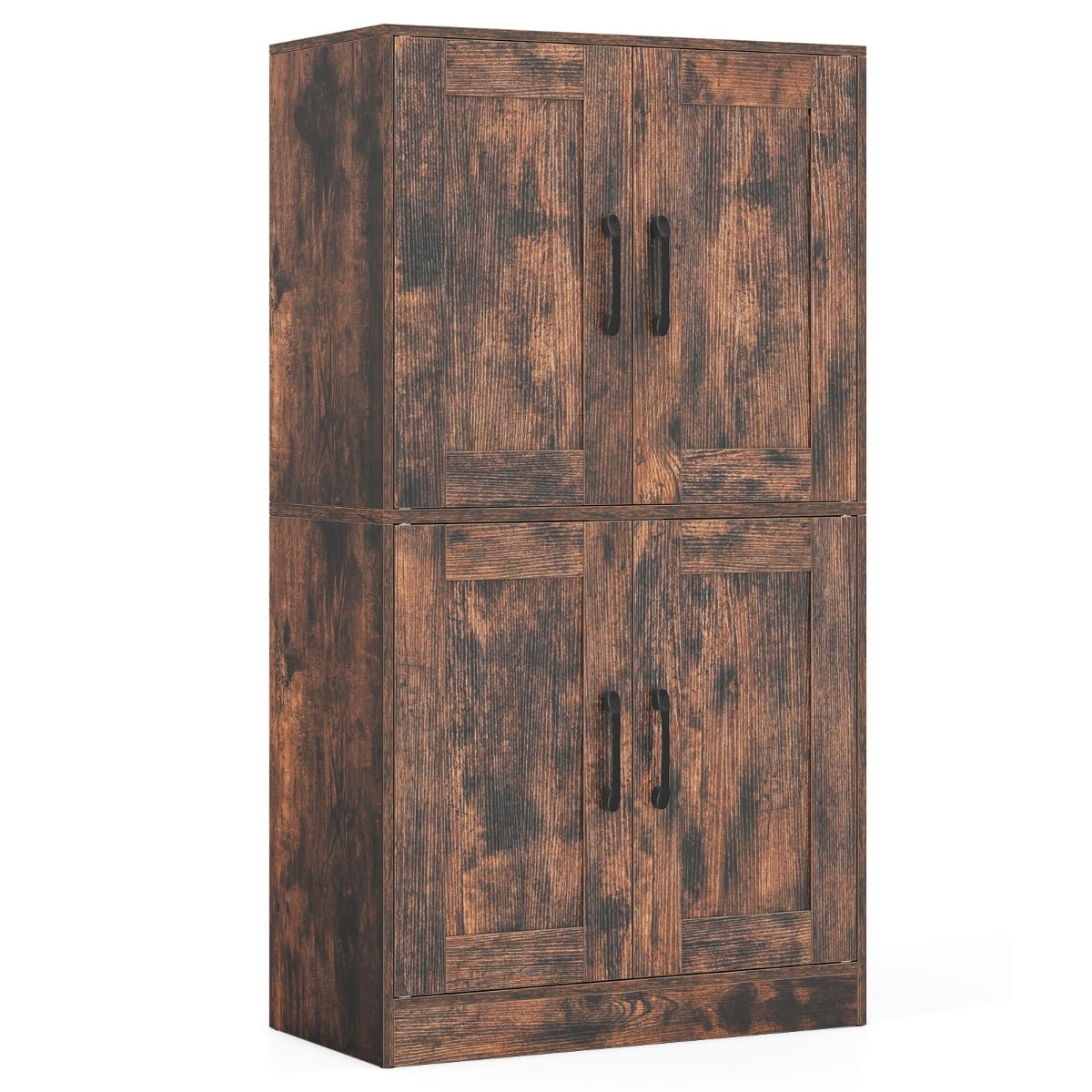 Floor Storage Cabinet with Doors and Adjustable Shelves-Rustic Brown