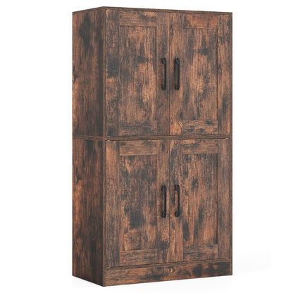 Floor Storage Cabinet with Doors and Adjustable Shelves-Rustic Brown