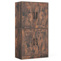 Floor Storage Cabinet with Doors and Adjustable Shelves-Rustic Brown