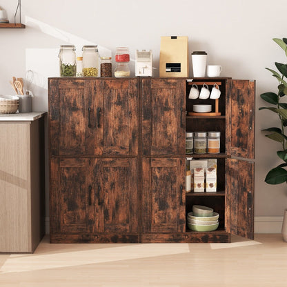 Floor Storage Cabinet with Doors and Adjustable Shelves-Rustic Brown