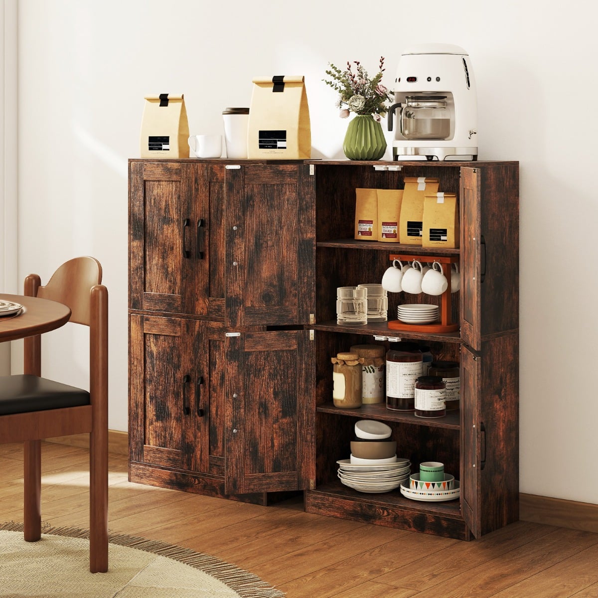 Floor Storage Cabinet with Doors and Adjustable Shelves-Rustic Brown