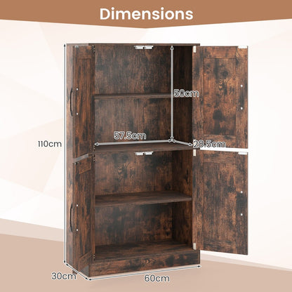 Floor Storage Cabinet with Doors and Adjustable Shelves-Rustic Brown