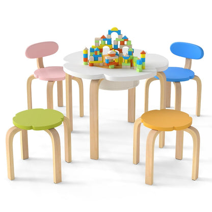 Flower-shaped Children Table Set with 2 Colorful Chairs and Stools-Multicolor