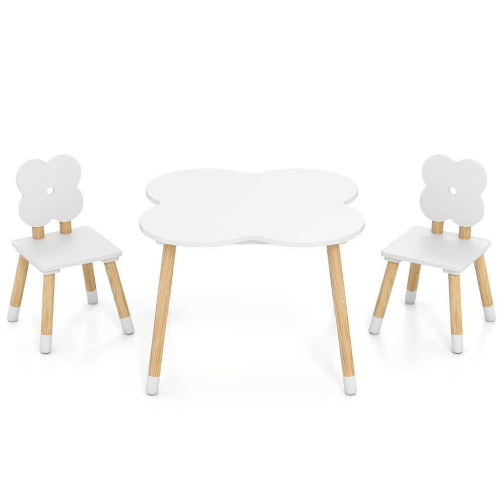 Flower-shaped Kids Table Set with 2 Child-sized Chairs and Wood Legs-White