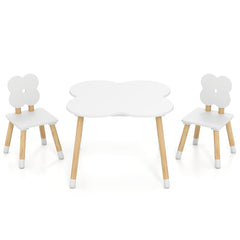 Flower-shaped Kids Table Set with 2 Child-sized Chairs and Wood Legs-White