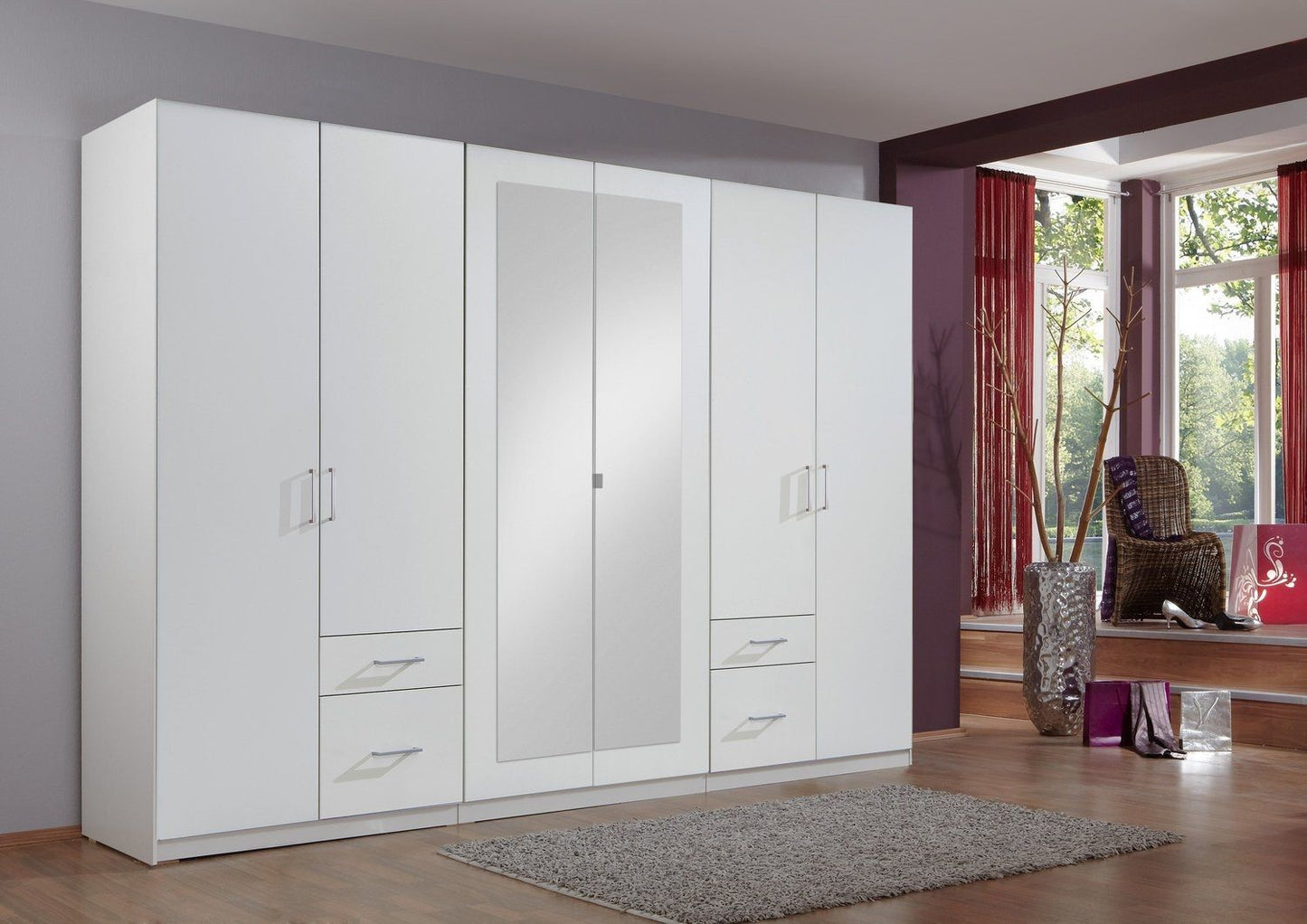 FLOCK 6 Door Wardrobe White 270cm