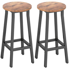 HOMCOM Bar Stools Set of 2 Breakfast Bar Stools with Footrest, Industrial Round, 32 x 32 x 65 cm, Rustic Brown