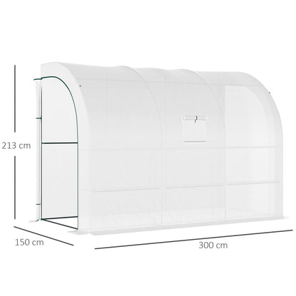 Outsunny Outdoor Walk-In Greenhouse, Plant Nursery with Zippered Doors, PE Cover and 3-Tier Shelves, White, 300 x 150 x 213 cm