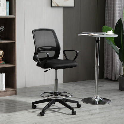 Vinsetto Ergonomic Mesh Back Drafting Chair Tall Office Chair with Adjustable Height and Footrest 360° Swivel, Black