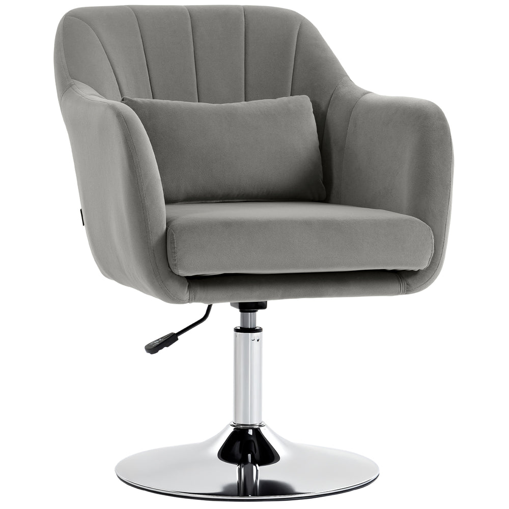 HOMCOM Retro Velvet Swivel Tub Chair with Steel Frame, Cushion Seat, Grey