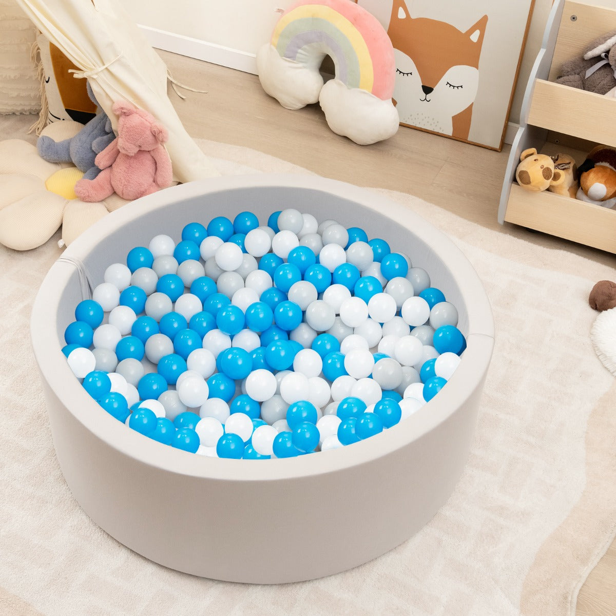 90 x 30cm Soft Round Ball Pool for Toddlers &amp; Baby with 200 Ocean Balls and Storage Bag-White