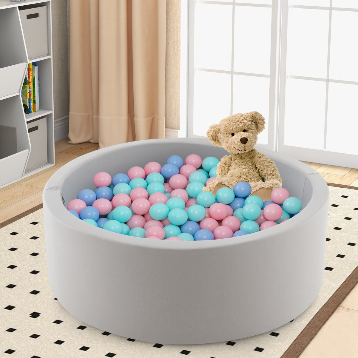90 x 30cm Soft Round Ball Pool for Toddlers &amp; Baby with 200 Ocean Balls and Storage Bag-Pink