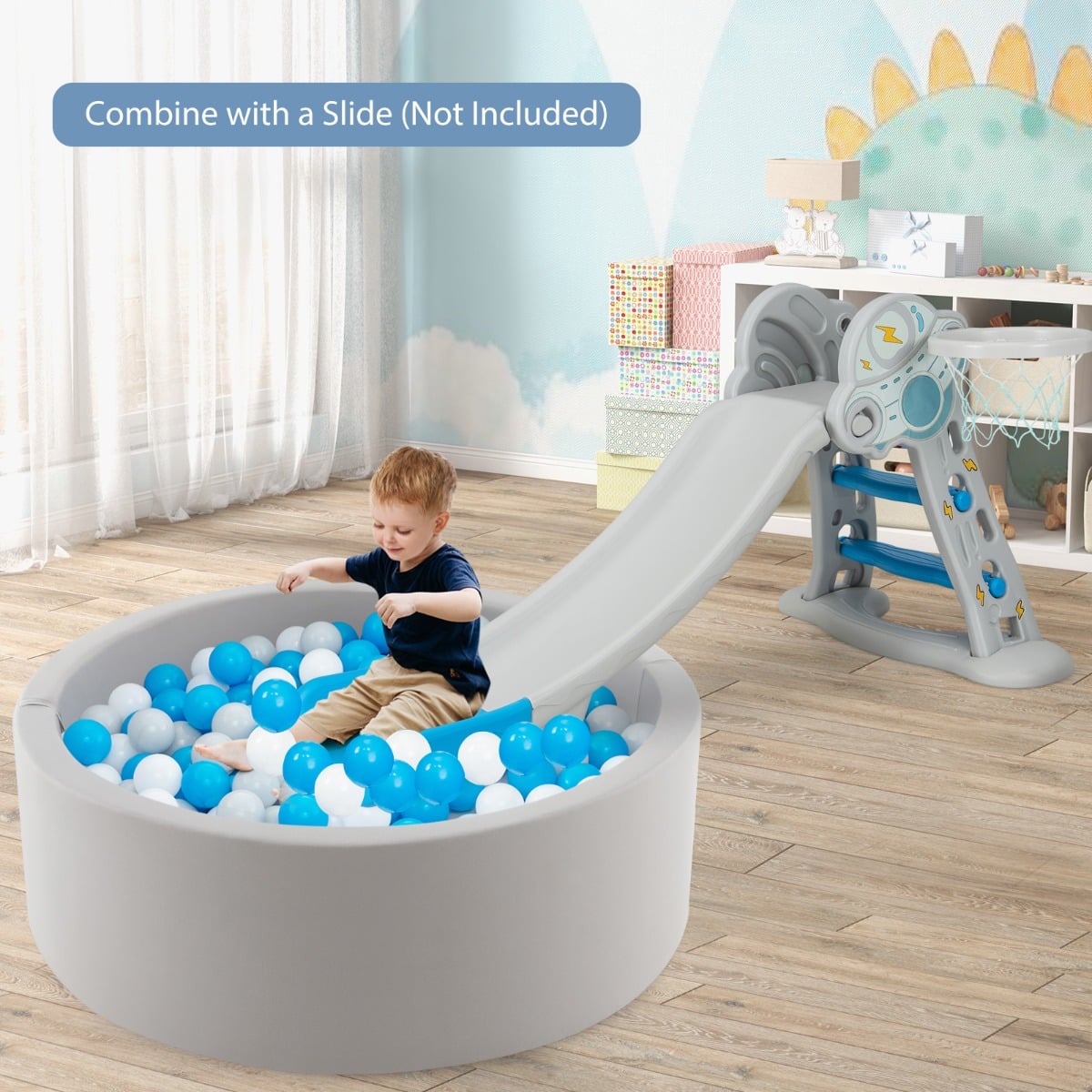 90 x 30cm Soft Round Ball Pool for Toddlers &amp; Baby with 200 Ocean Balls and Storage Bag-White