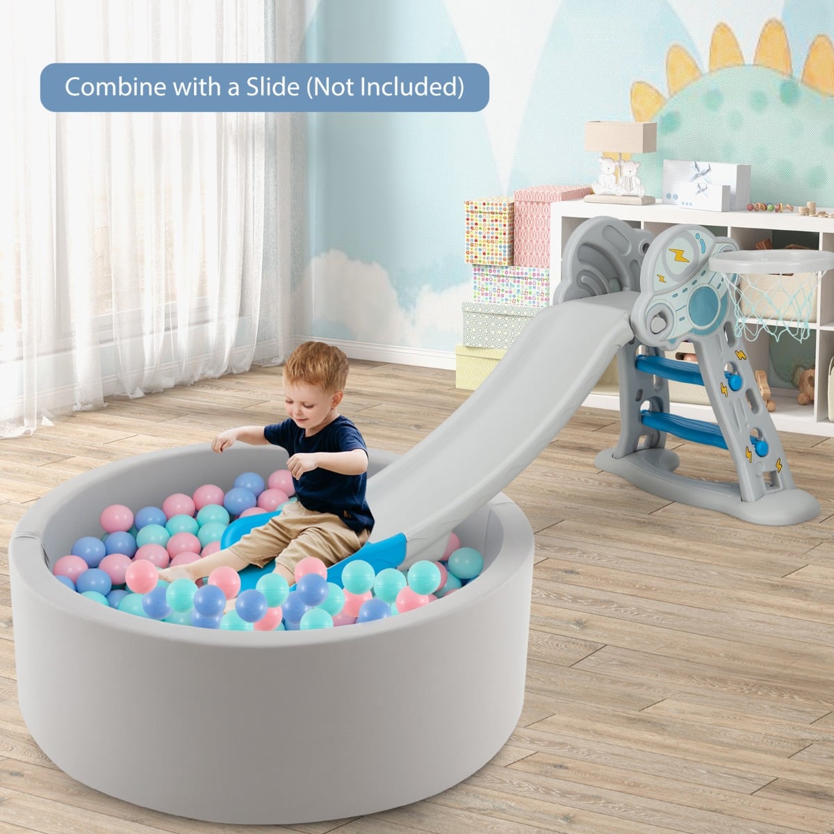 90 x 30cm Soft Round Ball Pool for Toddlers &amp; Baby with 200 Ocean Balls and Storage Bag-Pink