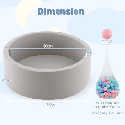 90 x 30cm Soft Round Ball Pool for Toddlers &amp; Baby with 200 Ocean Balls and Storage Bag-Pink