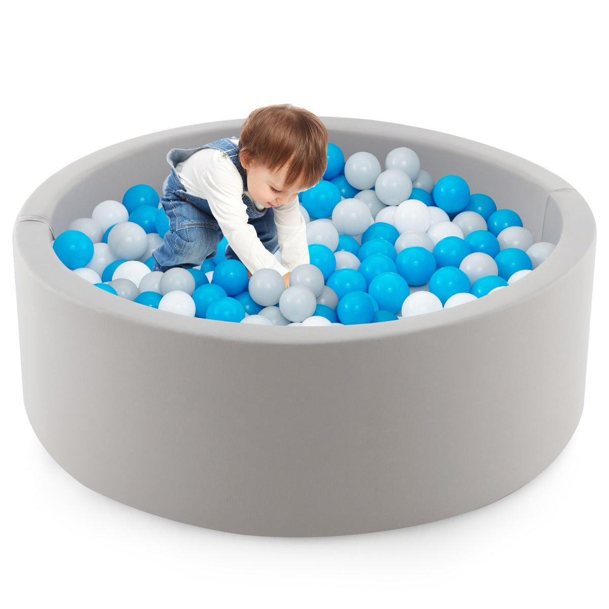 90 x 30cm Soft Round Ball Pool for Toddlers &amp; Baby with 200 Ocean Balls and Storage Bag-White