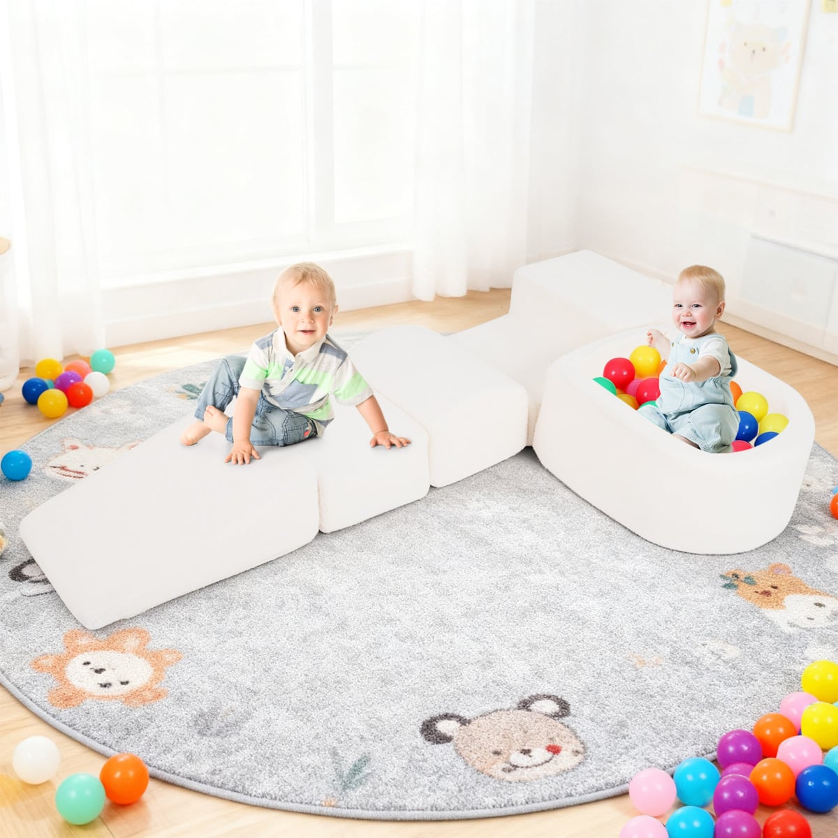 5-Piece Climb and Crawl Soft Play Set Foam Climbing Blocks-Beige