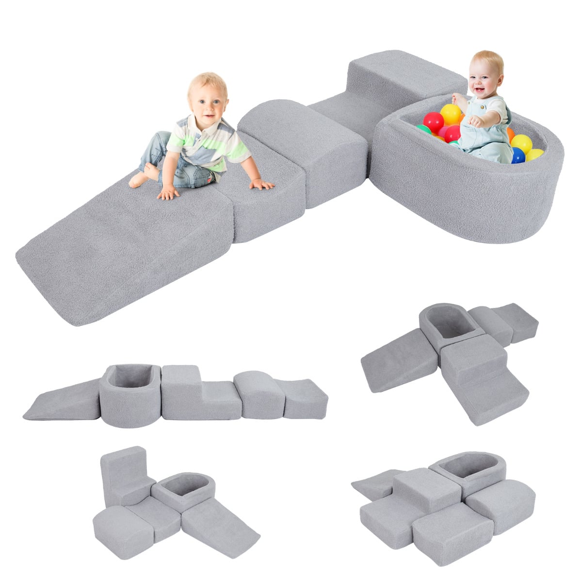 5-Piece Climb and Crawl Soft Play Set Foam Climbing Blocks-Grey