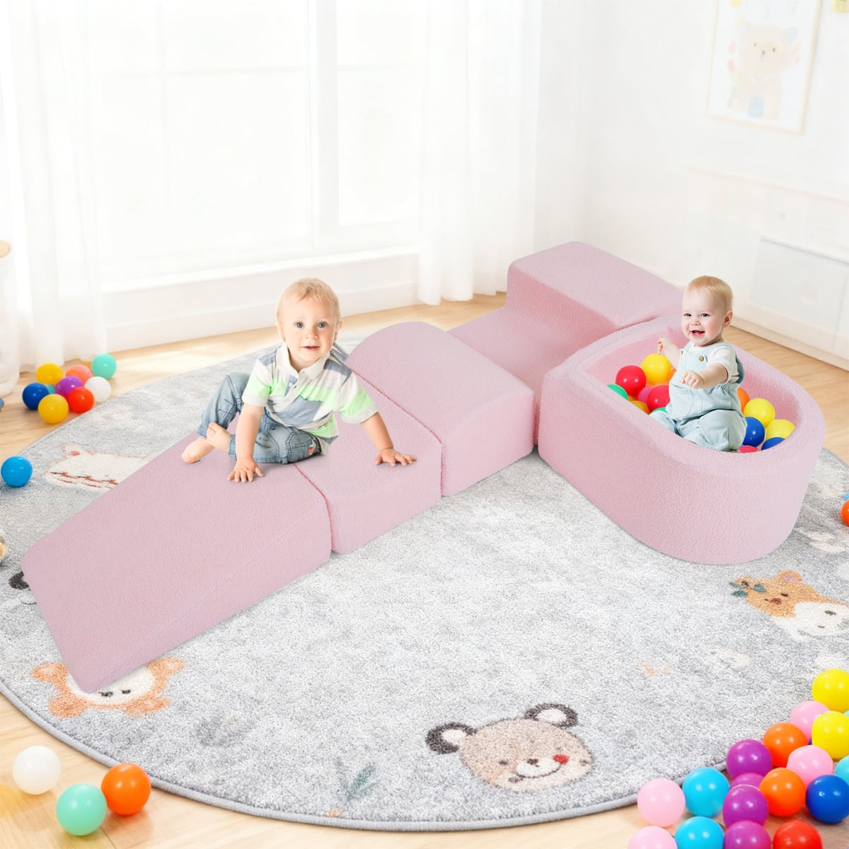 5-Piece Climb and Crawl Soft Play Set Foam Climbing Blocks-Pink