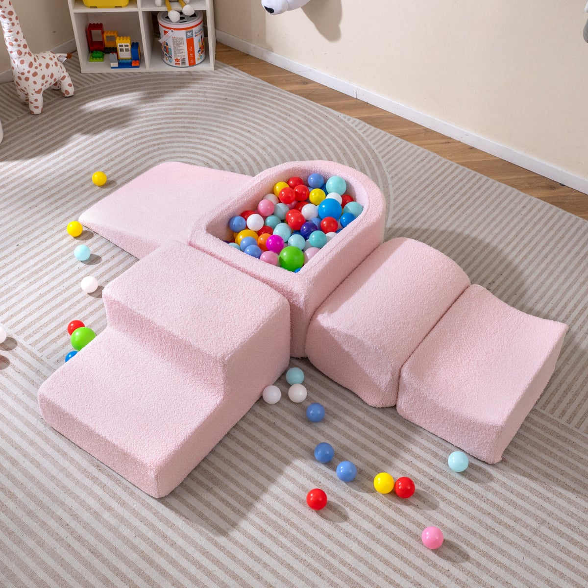 5-Piece Climb and Crawl Soft Play Set Foam Climbing Blocks-Pink