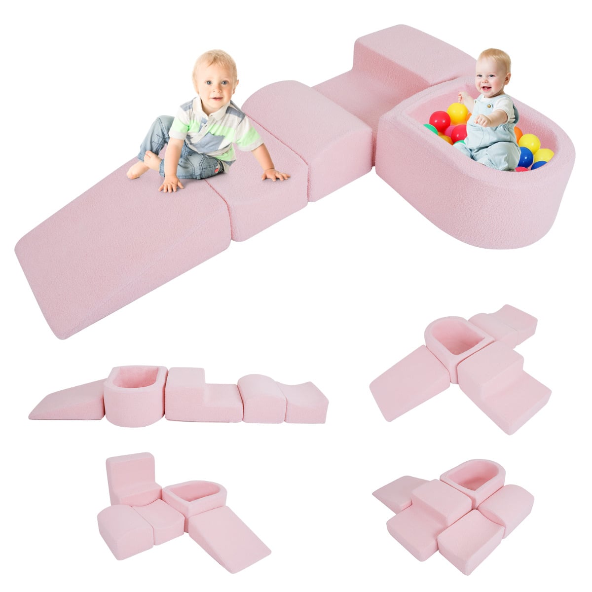 5-Piece Climb and Crawl Soft Play Set Foam Climbing Blocks-Pink