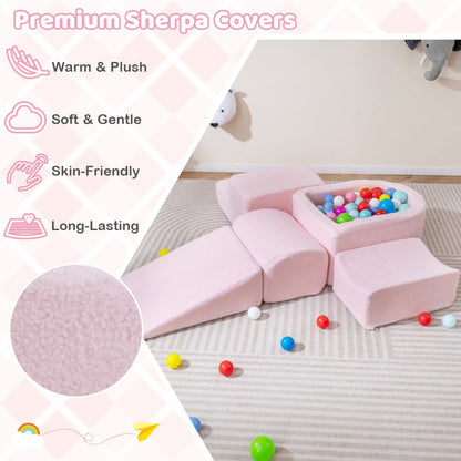 5-Piece Climb and Crawl Soft Play Set Foam Climbing Blocks-Pink
