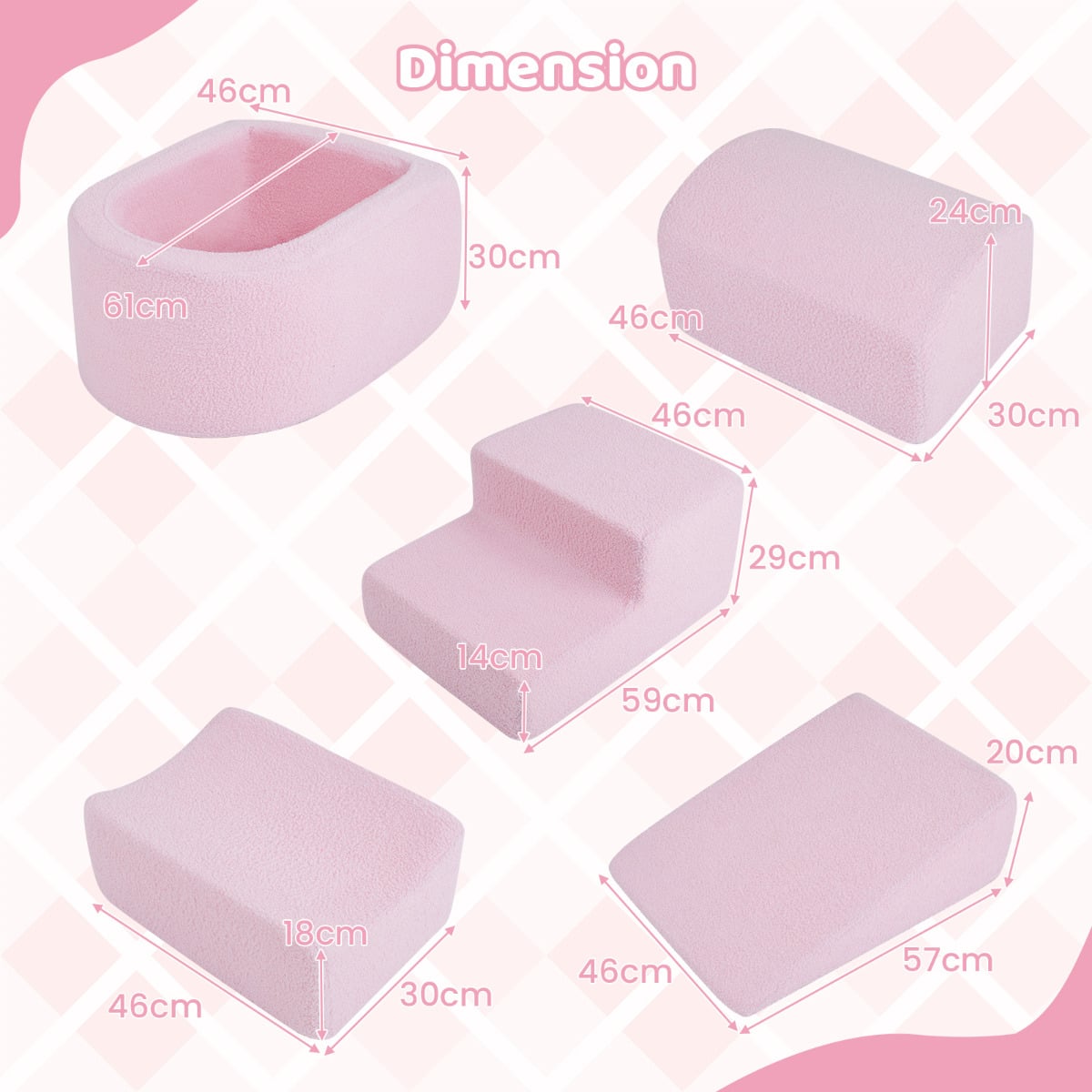5-Piece Climb and Crawl Soft Play Set Foam Climbing Blocks-Pink