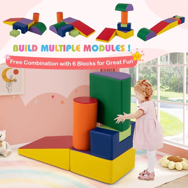 6 Pieces Foam Climbing Blocks Indoor Climb and Crawl Activity Playset with Rectangles-Color
