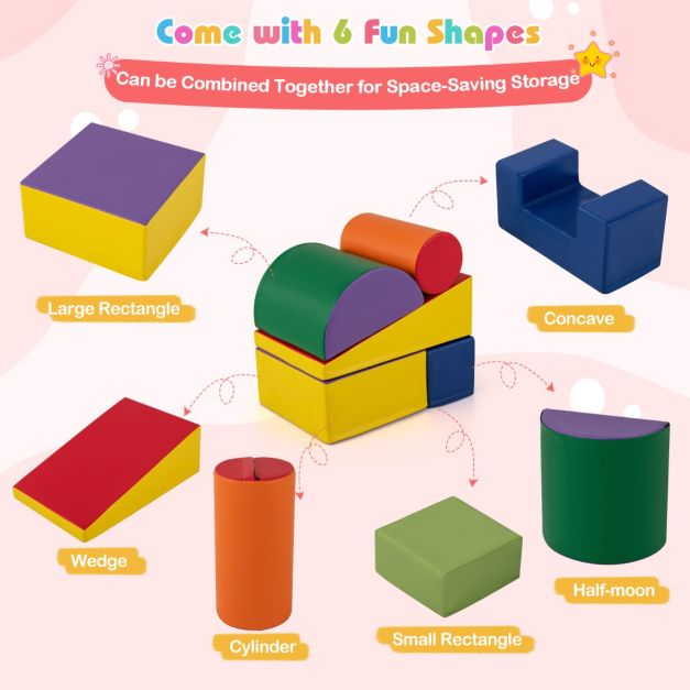6 Pieces Foam Climbing Blocks Indoor Climb and Crawl Activity Playset with Rectangles-Color