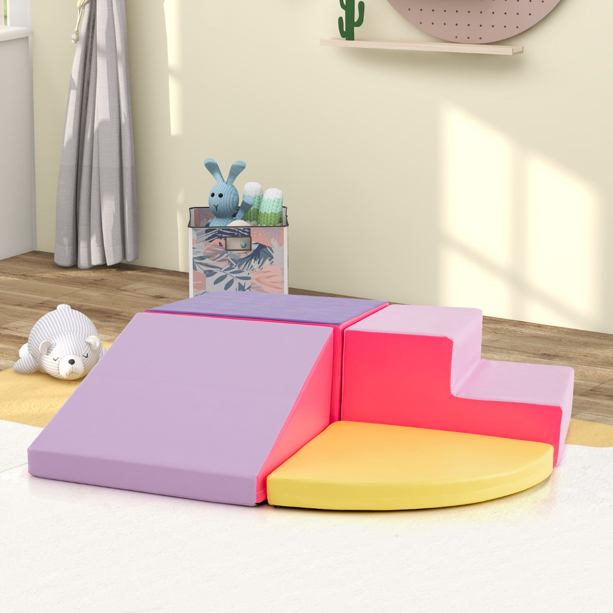 4-Piece Soft Toddler Corner Climbing Sliding Blocks for Babies and Toddlers-Multicolour