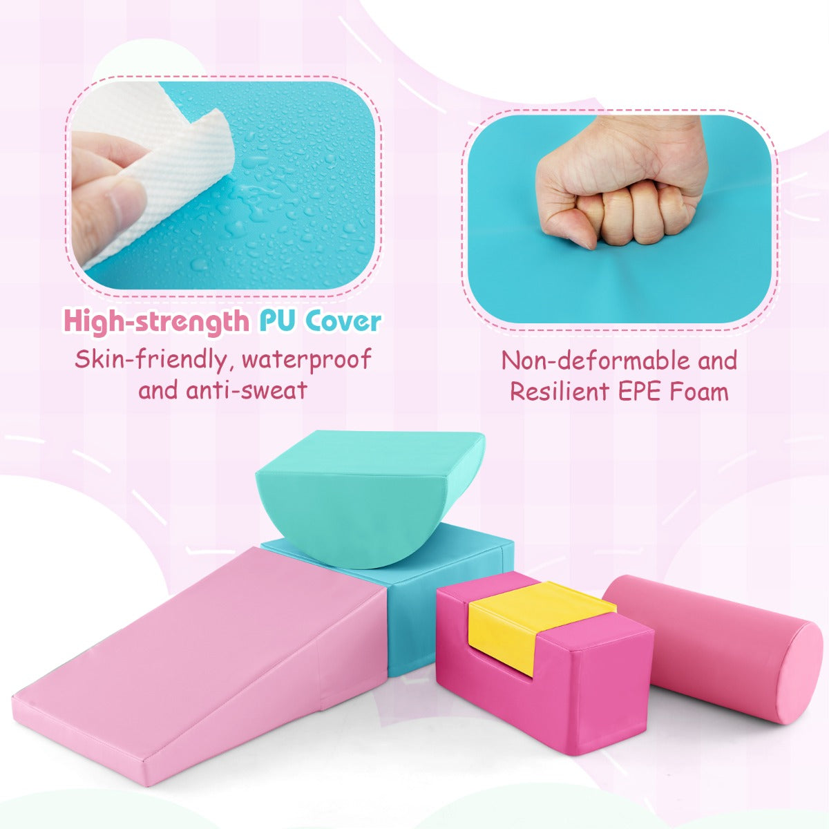 6 Pieces Indoor Climb and Crawl Activity Playset  for Kids-Pink