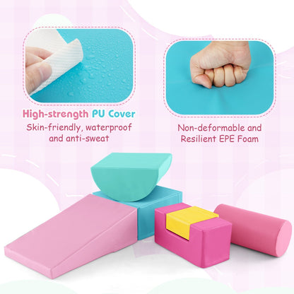 6 Pieces Indoor Climb and Crawl Activity Playset  for Kids-Pink