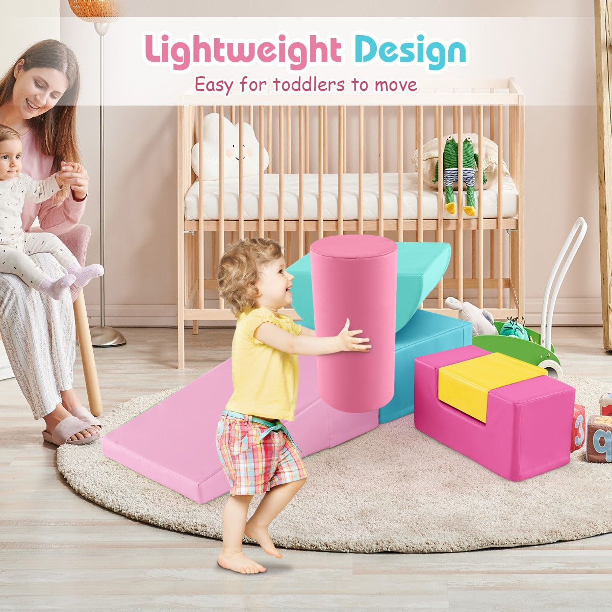 6 Pieces Indoor Climb and Crawl Activity Playset  for Kids-Pink