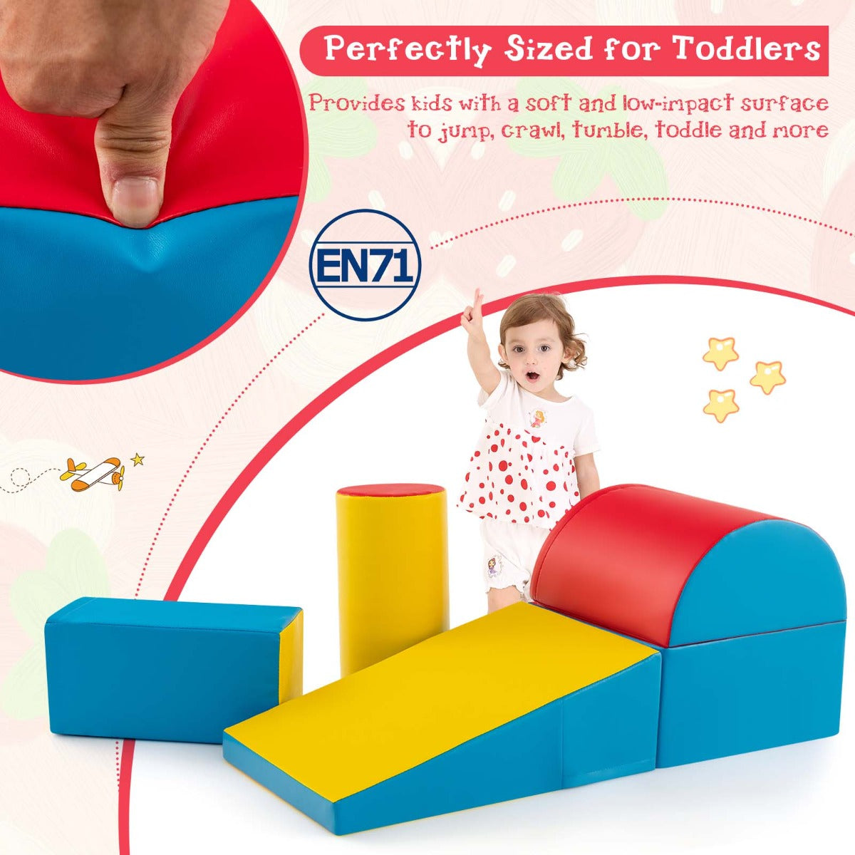 5-Piece Kids Climb and Crawl Activity Playset-Red