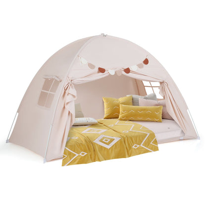 Foldable and Portable Canopy Tent on Twin Bunk Bed with 2 Windows-Beige
