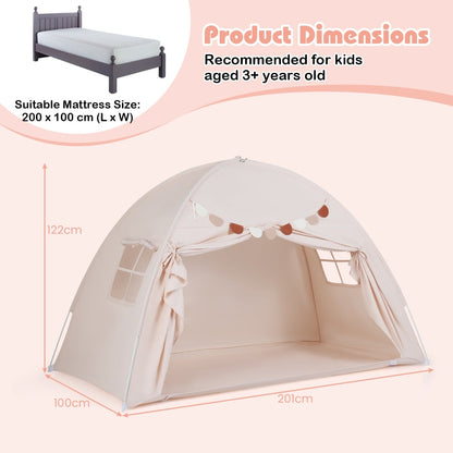 Foldable and Portable Canopy Tent on Twin Bunk Bed with 2 Windows-Beige