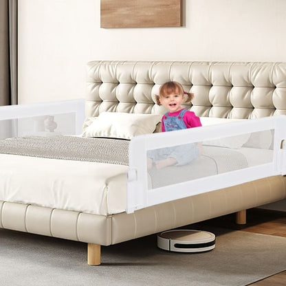 Foldable Bed Rail Swing Down Baby Bed Guard Rail-White
