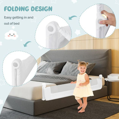Foldable Bed Rail Swing Down Baby Bed Guard Rail-White