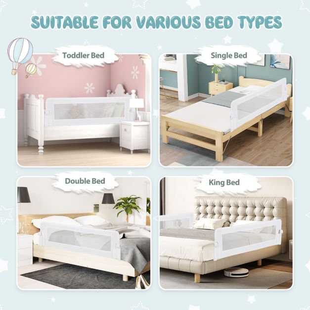 Foldable Bed Rail Swing Down Baby Bed Guard Rail-White