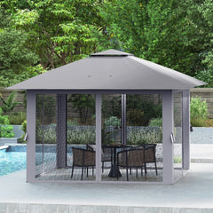 Foldable Canopy Tent with Mesh Netting and Double Roof -Grey
