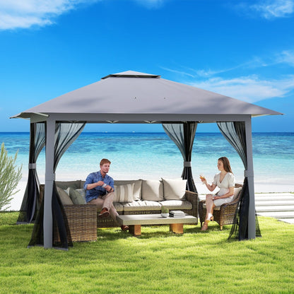 Foldable Canopy Tent with Mesh Netting and Double Roof -Grey