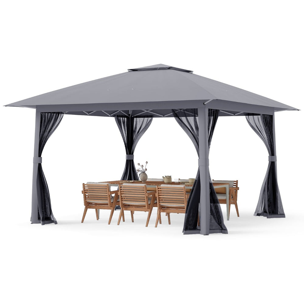 Foldable Canopy Tent with Mesh Netting and Double Roof -Grey