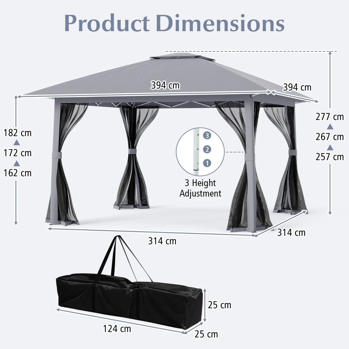 Foldable Canopy Tent with Mesh Netting and Double Roof -Grey