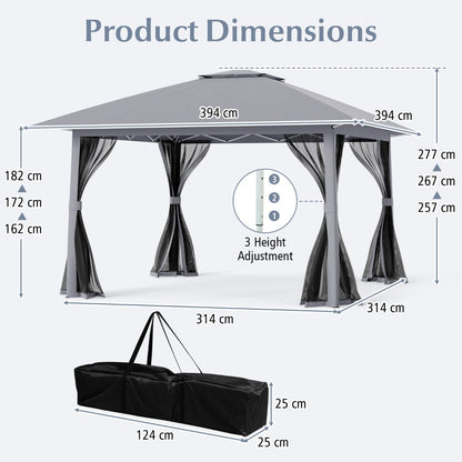 Foldable Canopy Tent with Mesh Netting and Double Roof -Grey