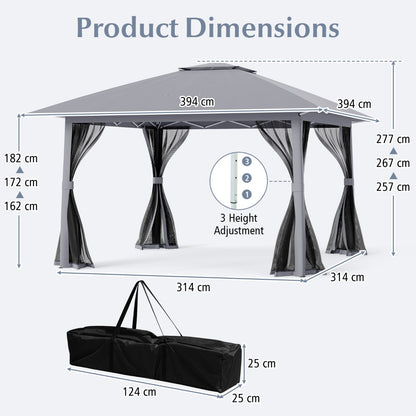 Foldable Canopy Tent with Mesh Netting and Double Roof -Grey