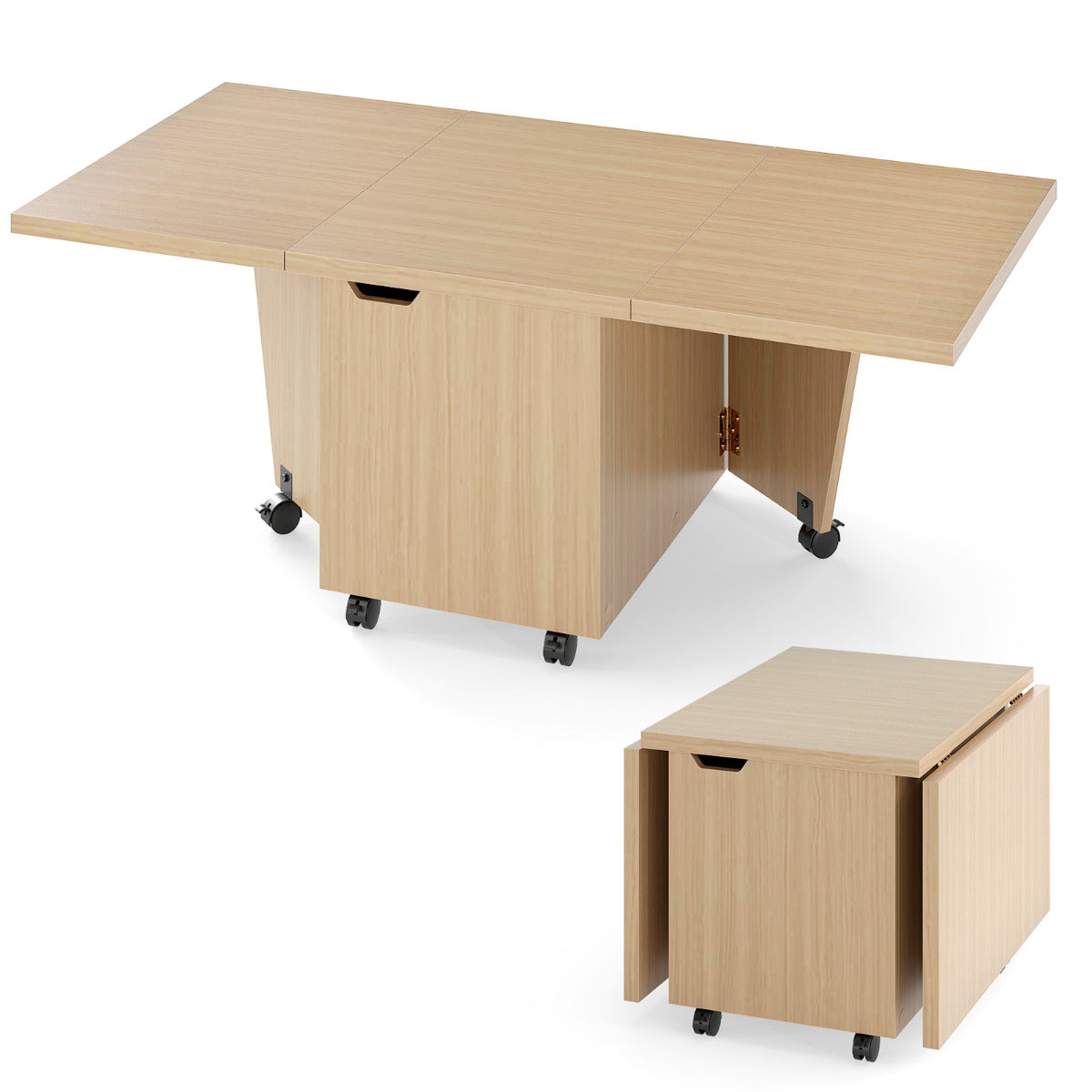 120cm Extendable and Foldable Coffee Table with Storage Cabinet and Wheels-Oak