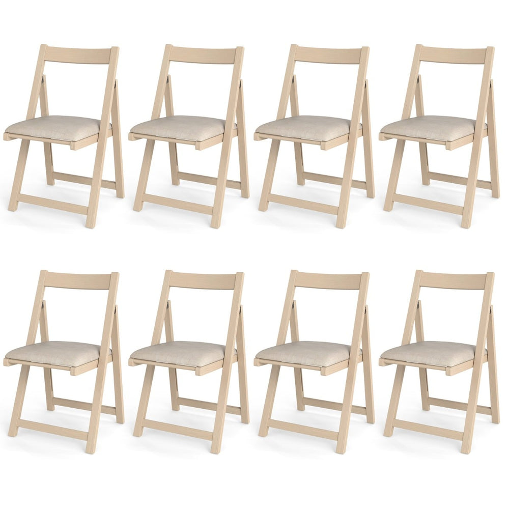Foldable Dining Chair Set of 8 with Padded Seat and Curved Backrest-Beige